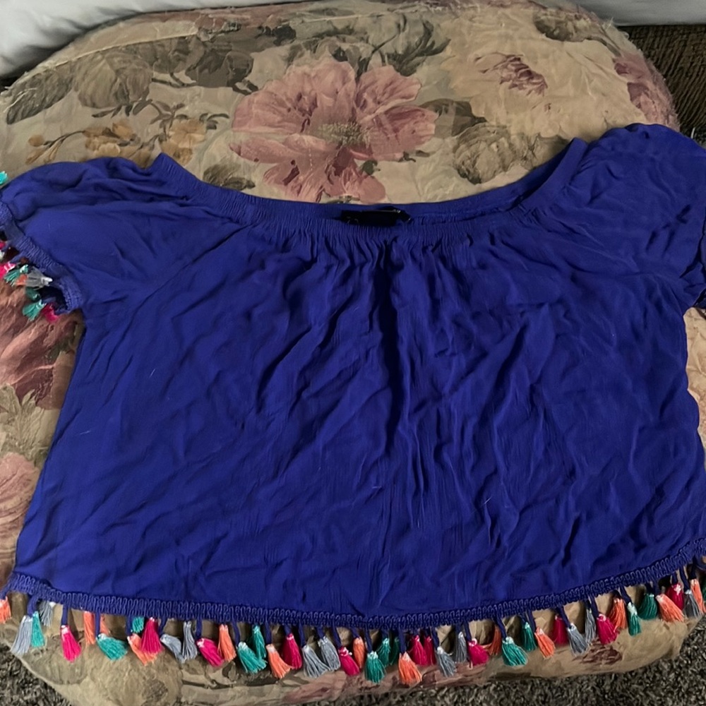 Beautiful dark purple crop top with tassels on it super cute